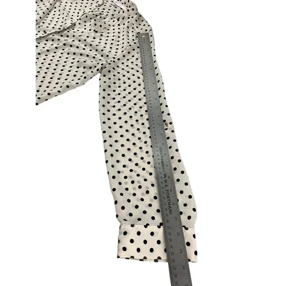LC Lauren Conrad Button-Front Beige & Black Polka Dot Blouse Rolled Cuffs Medium - Picture 9 of 11